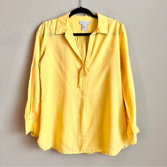 Soft Surroundings Tops - SOFT SURROUNDINGS Yellow 100% Linen Popover Tunic Blouse Women’s Small